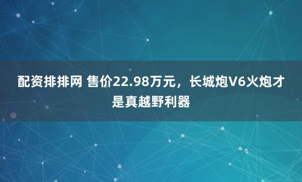 配资排排网 售价22.98万元，长城炮V6火炮才是真越野利器